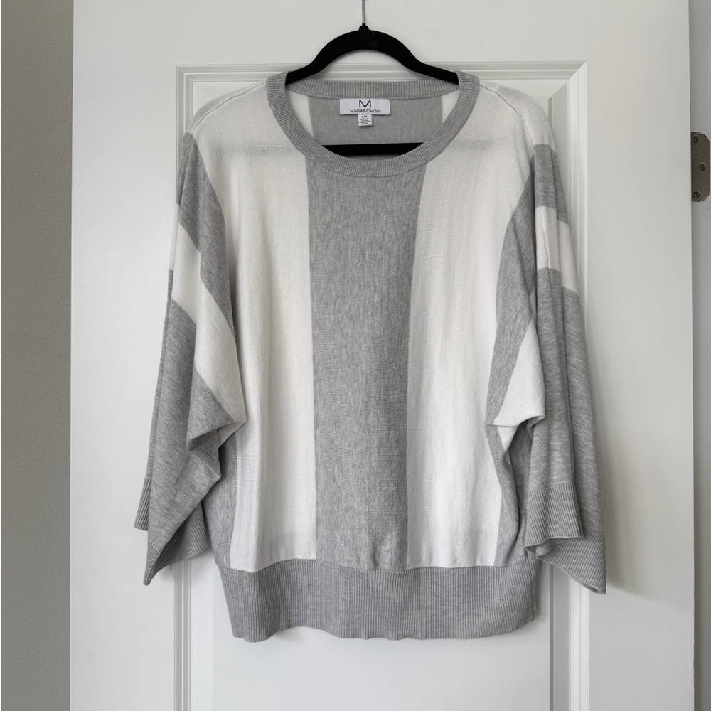 Magaschoni Gray and White Striped Sweater
